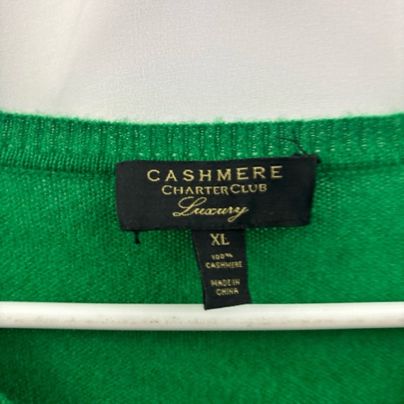 Charter Club Cashmere V-neck Sweater Womens XL Green Luxury Old Money Colorful - Picture 3 of 11